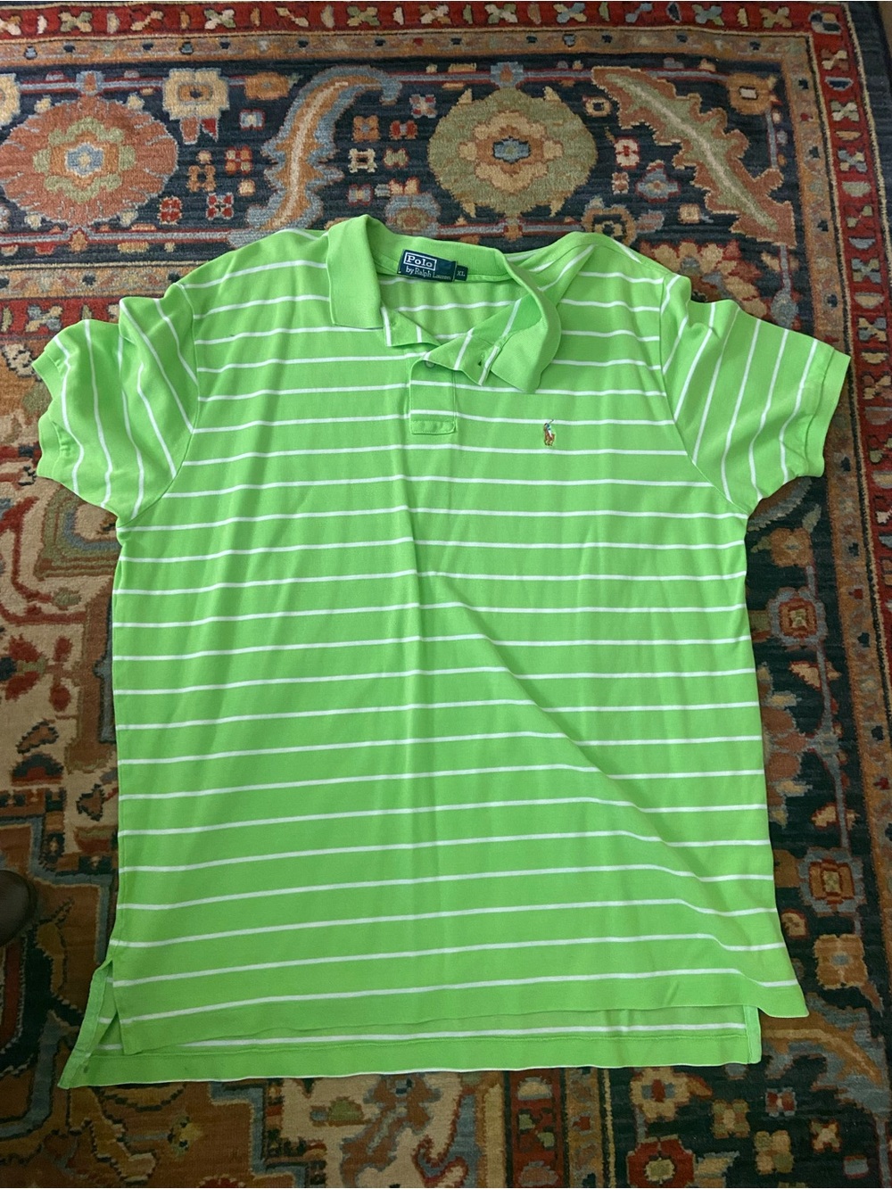 Ralph Lauren Green and White Striped Polo Shirt